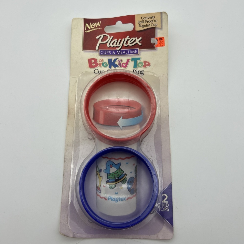 Vintage Playtex Cups & Mealtime Big Kid Top Cup Converter Ring ‎ 2 Pack Red blue